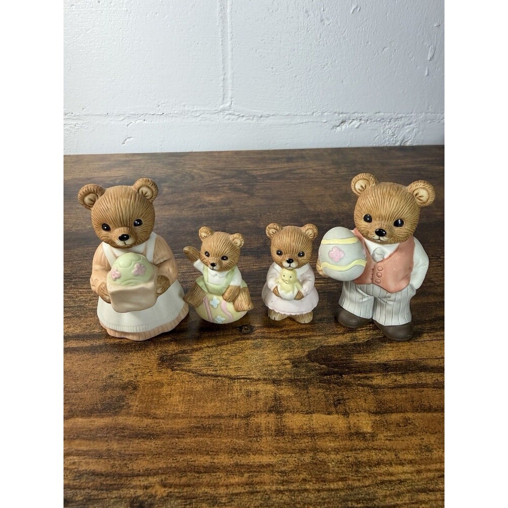 HOMCO Easter Bear Figurines Set 1430 Spring Family Bunny Eggs Vintage